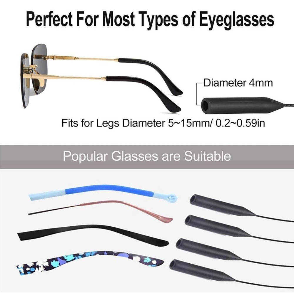 12Pcs Adjustable Glasses (4pcs) Strap and Ear Hook (8Pcs)