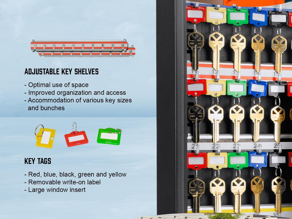 100-Position Key Lock Box – Solid Steel Key Cabinet with Adjustable Numbered Hoo