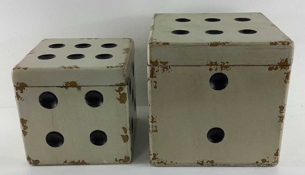 Wooden Nesting Distressed Playing Dice Accent Boxes Home Decor