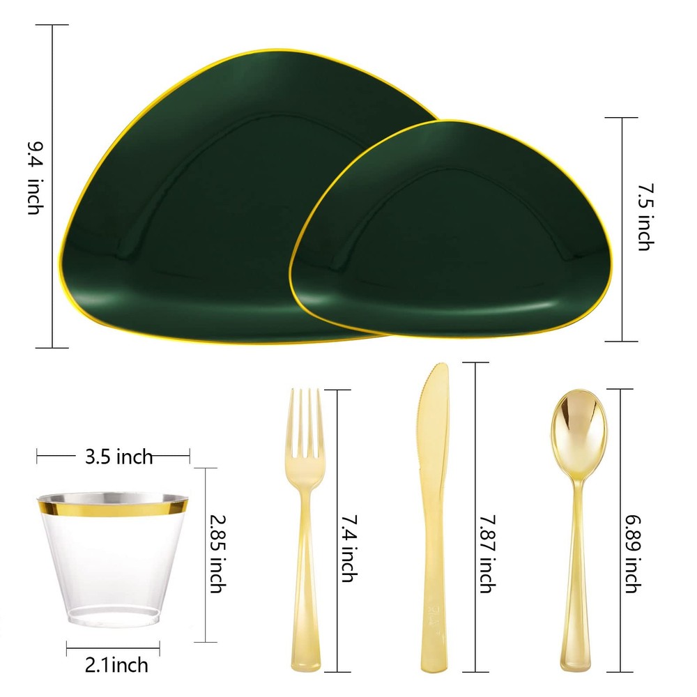 DaYammi 180pc Green Plastic Plates Gold Silverware Dinnerware Set St. Patrick’s
