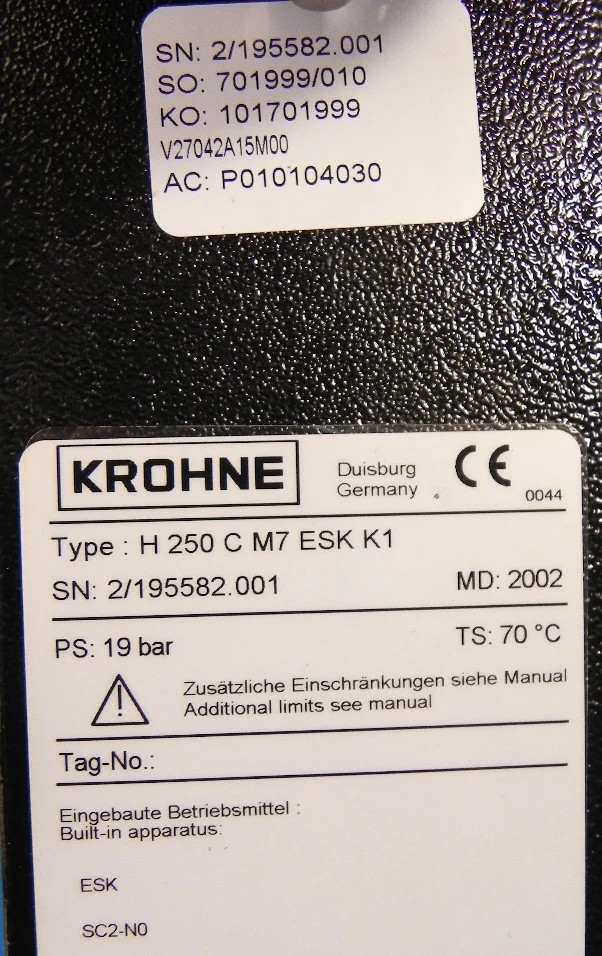 Krohne Variable Area Flowmeter H250 C M7