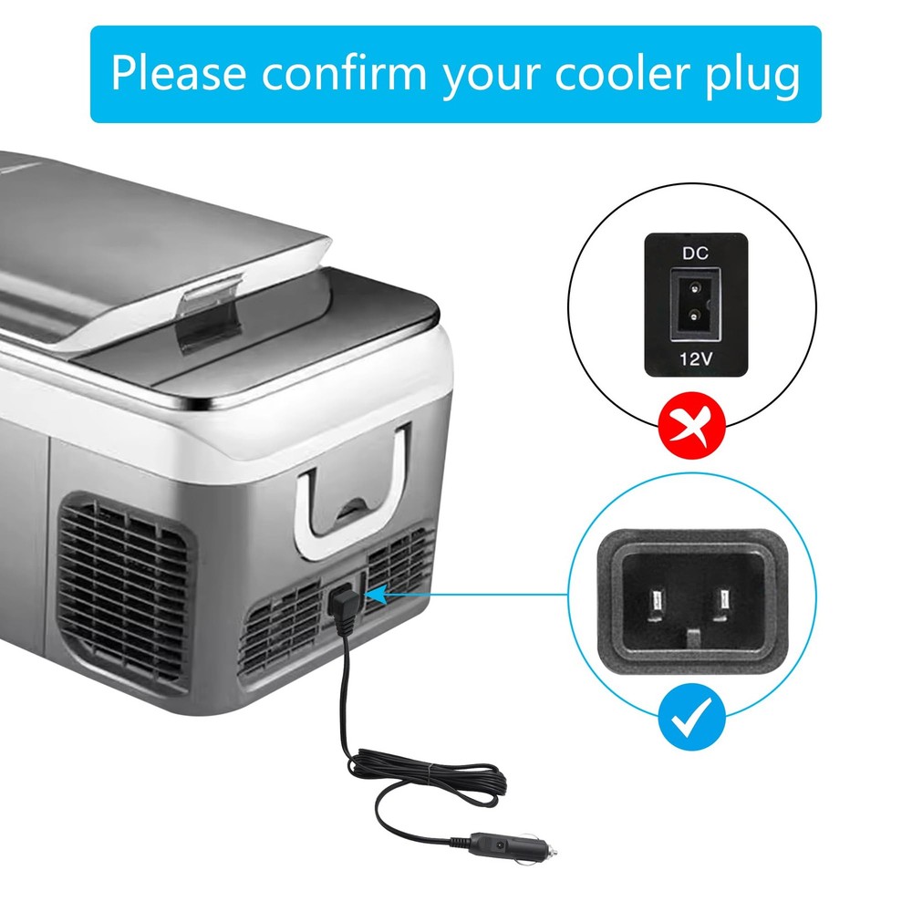 12V Car Cooler Plug Power Cord Cable 3M/9FT, Right Angle Car Cooler Refrigera...