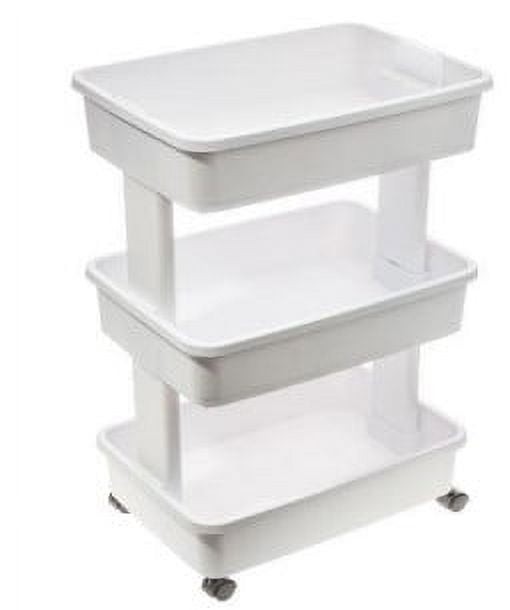 NEW 3-Tier Plastic Multi-Purpose Rolling Laundry Cart, Arctic White, Case Pack 1