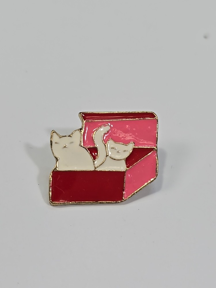 White Cats In Red Box Lapel Pin