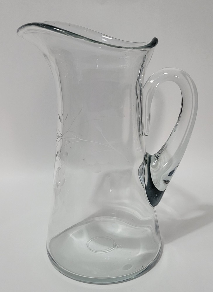 Vintage Etched Berry Glass Pitcher