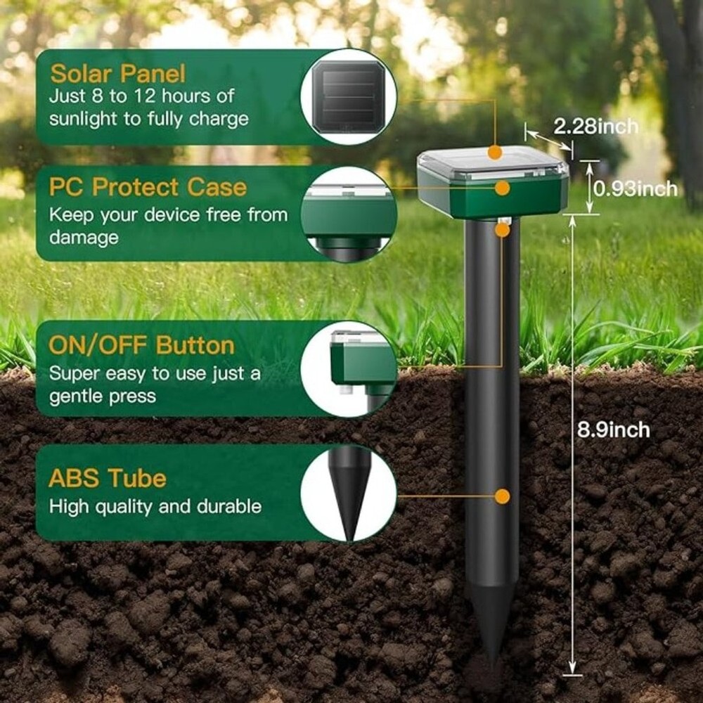 Solar Mole Repellent Stakes - Green - NWOT