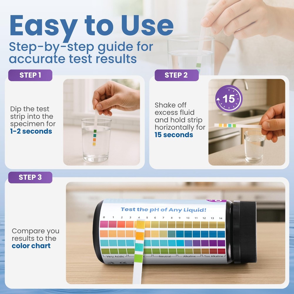 pH Test Strips 0-14 | 200 Universal Strips for Fast, Accurate pH Testing | Li...