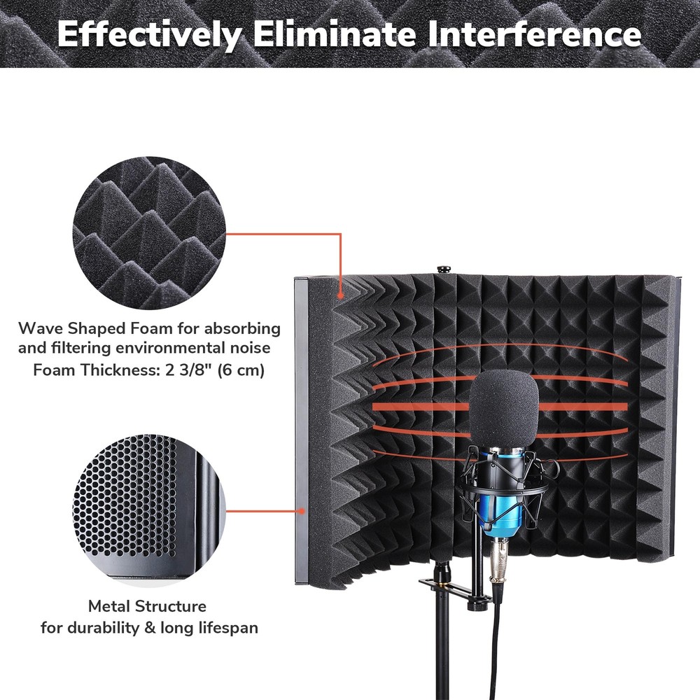 Microphone Isolation Shield Sound Absorber Foam Panel Studio Live Game