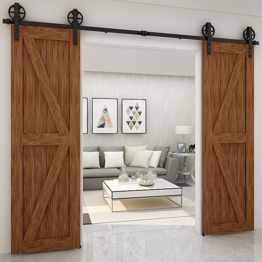 CCJH 4-20FT Sliding Barn Door Hardware Basic Black Roller Kit Single/Double Door