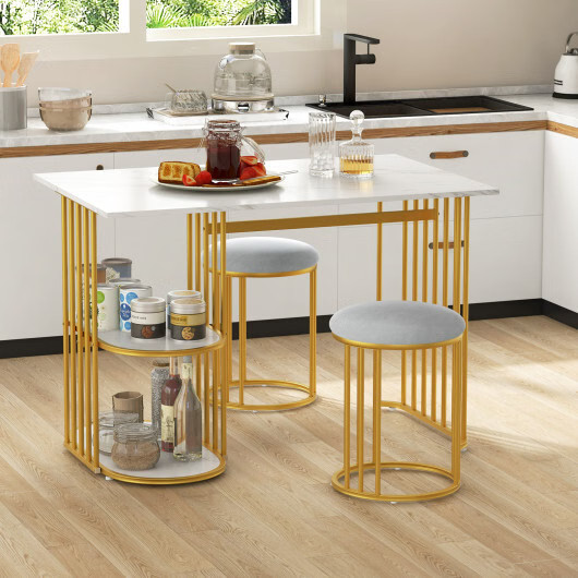 Rectangular Dining Table for 2 with 2-tier Storage Shelf for Small Space Dining
