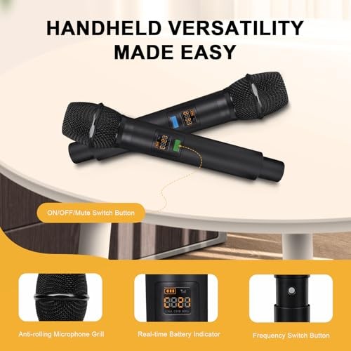 4-Channel Wireless Microphone System,UHF Cordless 2 Handheld 2 Bodypack Mics