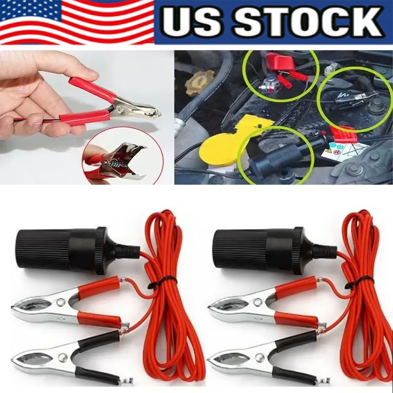 12V Car Battery Alligator Clamp Cable Clip Lot Cigarette Lighter Adapter Socket