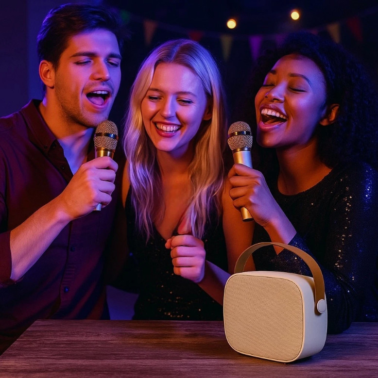Mini Karaoke Machine with 2 Wireless Microphones & Portable Bluetooth Speaker