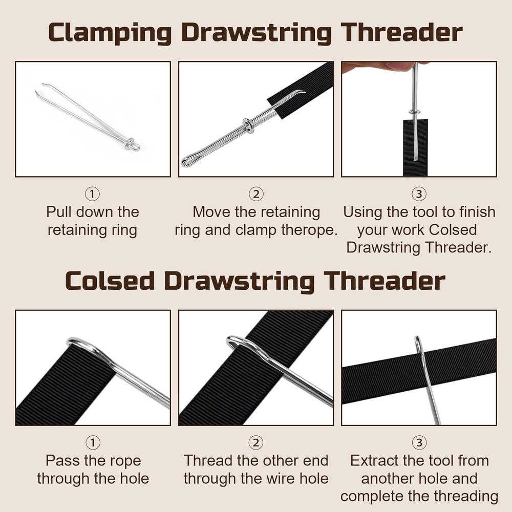 4-Piece Drawstring Threader Tool Kit with Spring-Loaded Tweezers & Pins