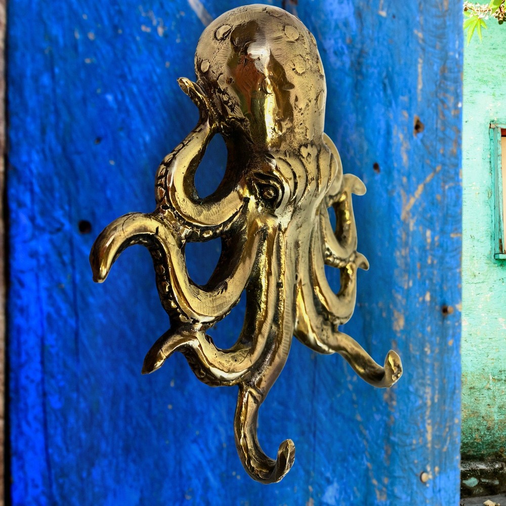 Octopus Kraken Wall Hook Solid Bronze Nautical Beach cottage Decor Bali Art