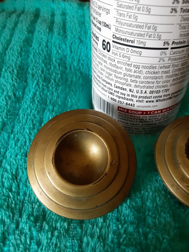 2 Vintage 60's Round Deco Faux Spun Brass Plastic Cabinet Knobs Pulls