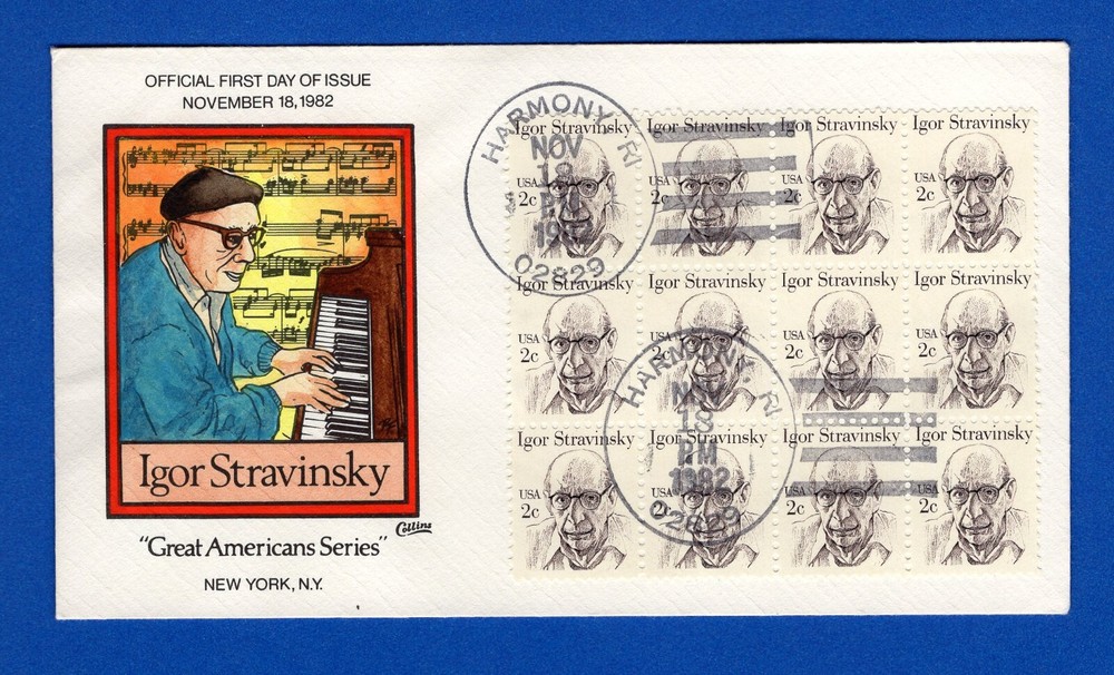 Scott 1845 Igor Stravinsky Hand Painted Collins FDC UO Harmony, RI Cancel