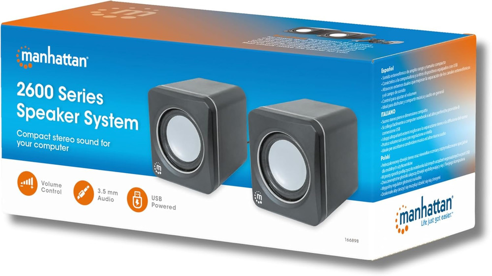 MANHATTAN USB Powered Stereo Speaker System - Small Size - with Volume Control &