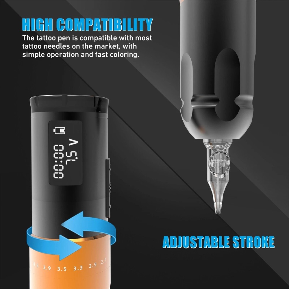 Adjustable Stroke 2.7-4.5 Wireless Tattoo Machine Pen Kit 1300mAh