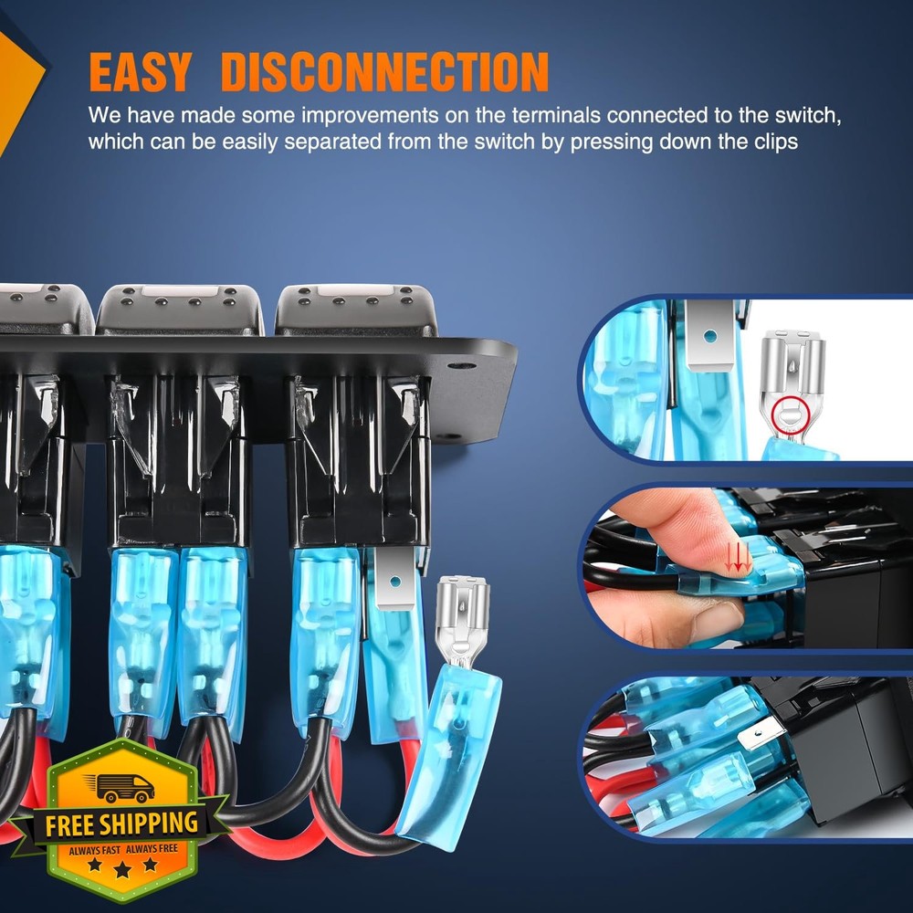 Nilight 6 Gang Switch Panel USB PD Type C Voltmeter Blue Backlit