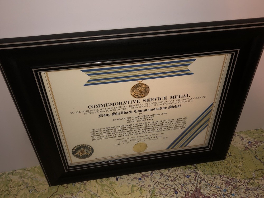 NAVY SHELLBACK COMMEMORATIVE MEDAL CERTIFICATE ~ Type 1