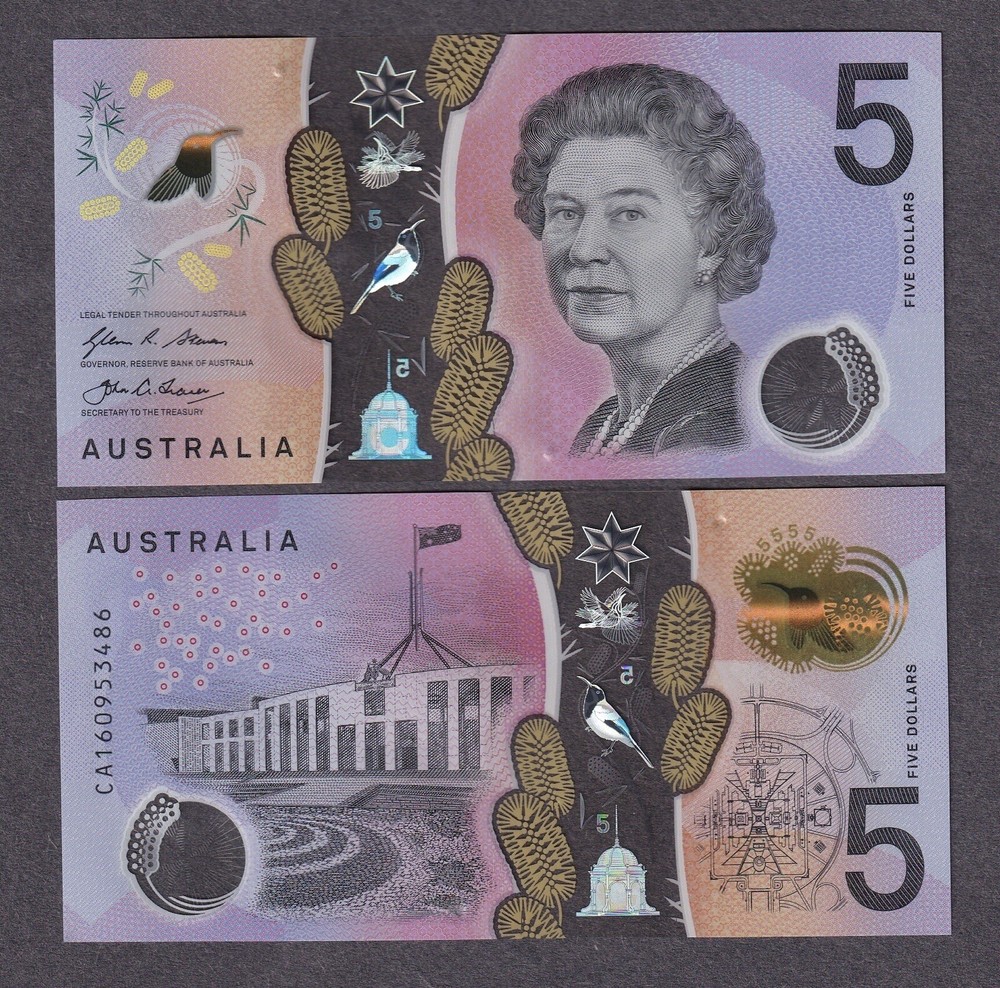 UNC Australia $5 Five Dollars 2016 Polymer Banknote Queen Elizabeth QE2