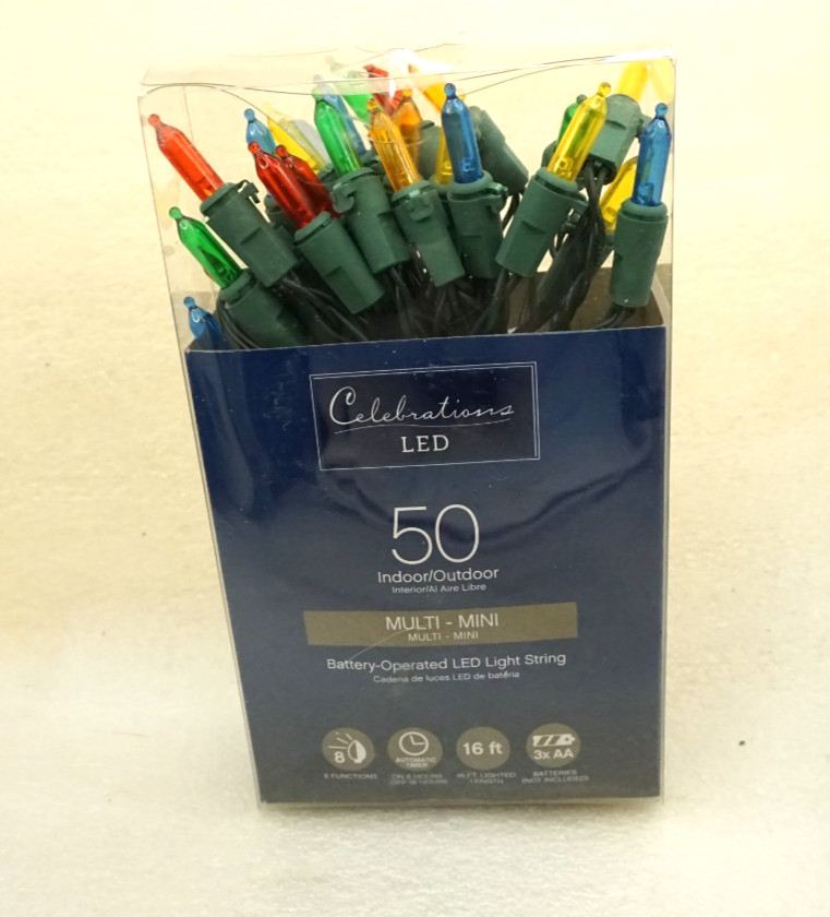 Celebrations LED Battery Operated 50 Mini Lights Multicolor 8 Function 16 ft