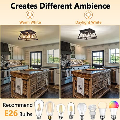 Flush Mount Ceiling Light for Kitchen Hallway, Industrial Close 4-Light Black