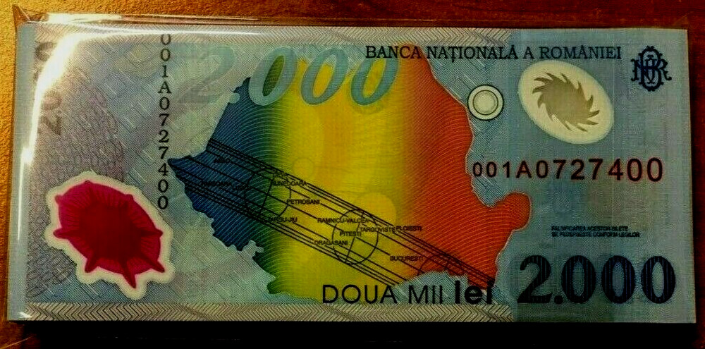 ROMANIA 2000 LEI P-111 1999 x 100 Pcs Lot BUNDLE POLYMER *001A* UNC Space NOTE