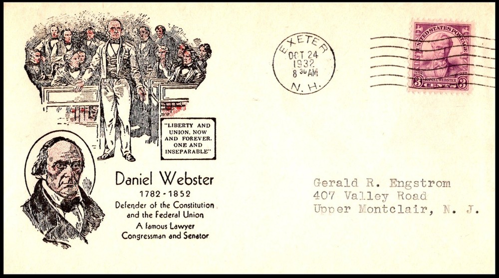 725-9 Daniel Webster FDC, Harry Ioor Cachet, Open flap, Type Address