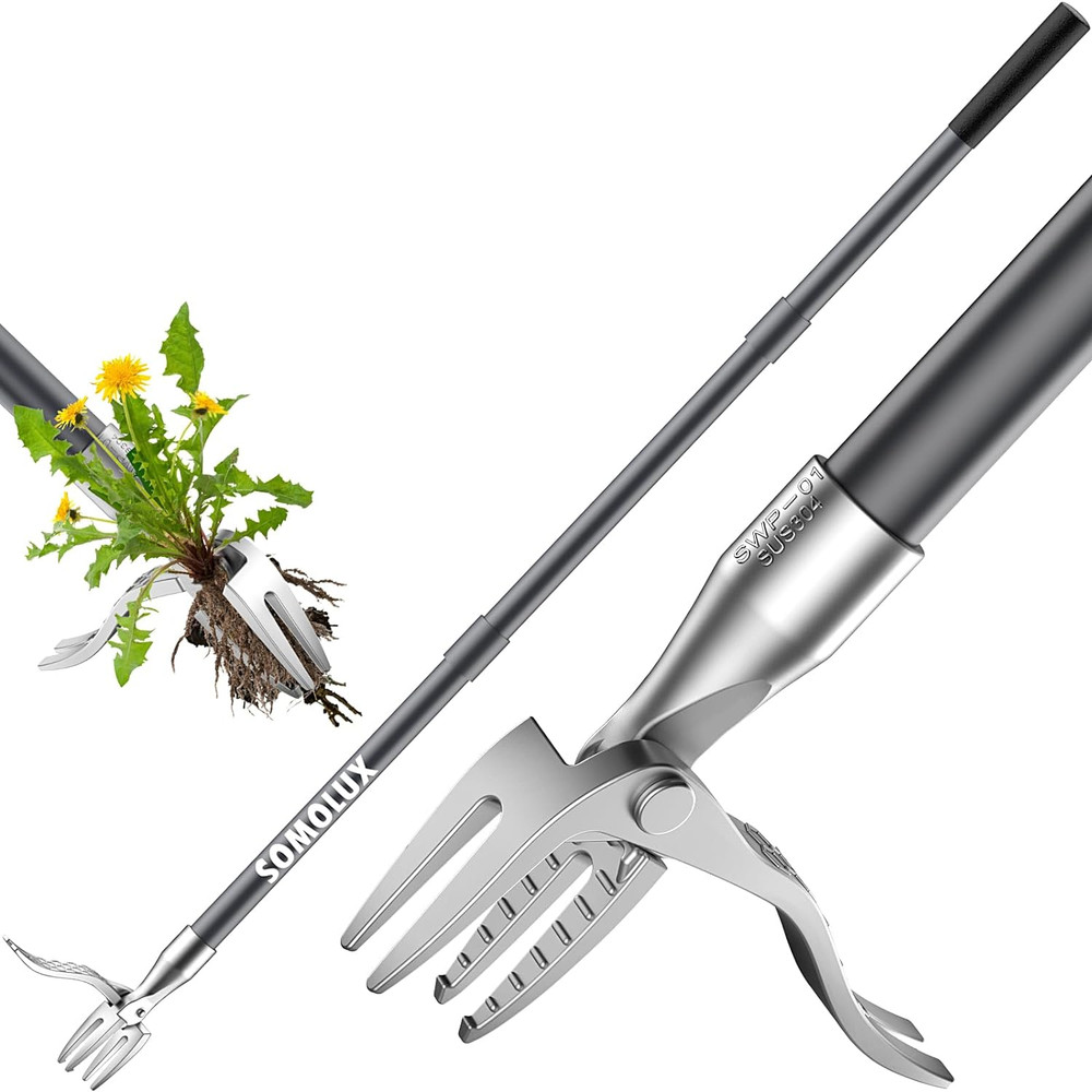 SOMOLUX 52'' Weed Puller Tool Stand-Up Weeder with Metal Long Handle/Stainless S