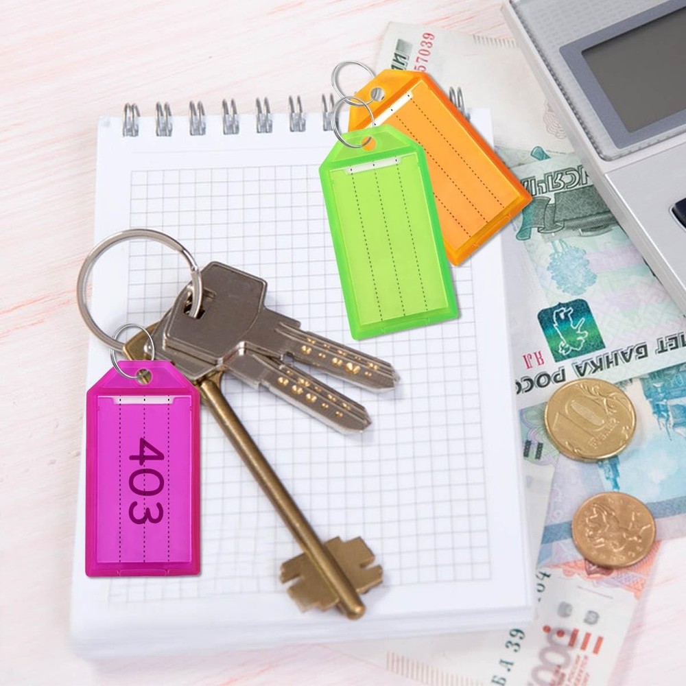 16 Pack Key Tags Tough Plastic Key Tag with Split Ring & Blank Paper Labels &...