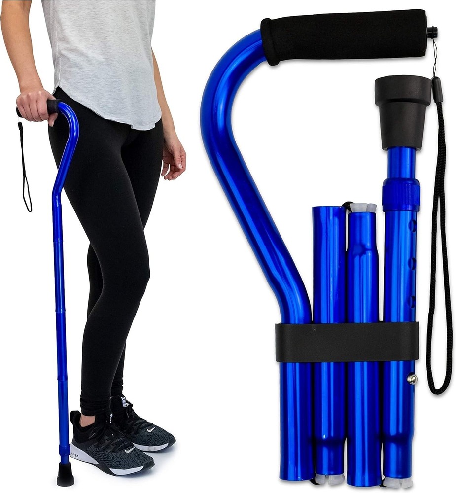 RMS Folding Cane with Offset Foam Handle, Adjustable Walking Stick with Carry...