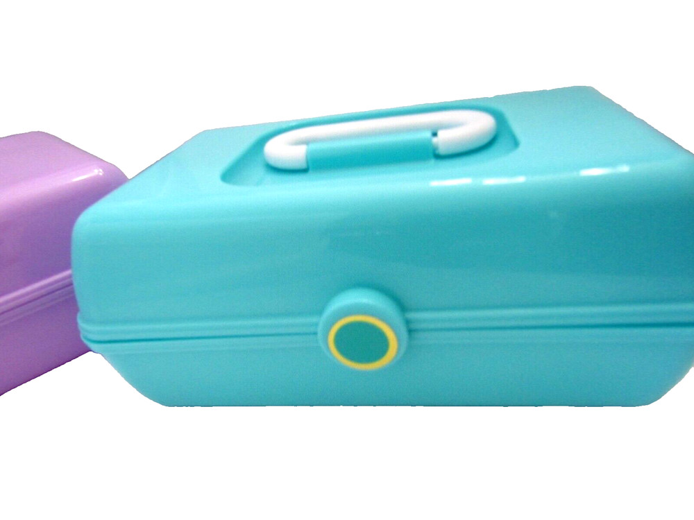 2 (TWO) Plastic accessory cases with carrying handle TURQUOISE / LAVENDER