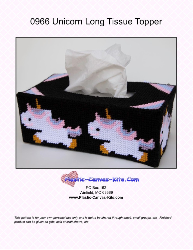 Unicorn Long Tissue Topper-Plastic Canvas Pattern or Kit