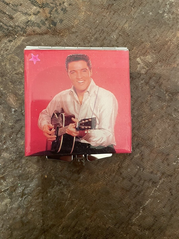 Retro Elvis Presley Square Silver Mirror Compact