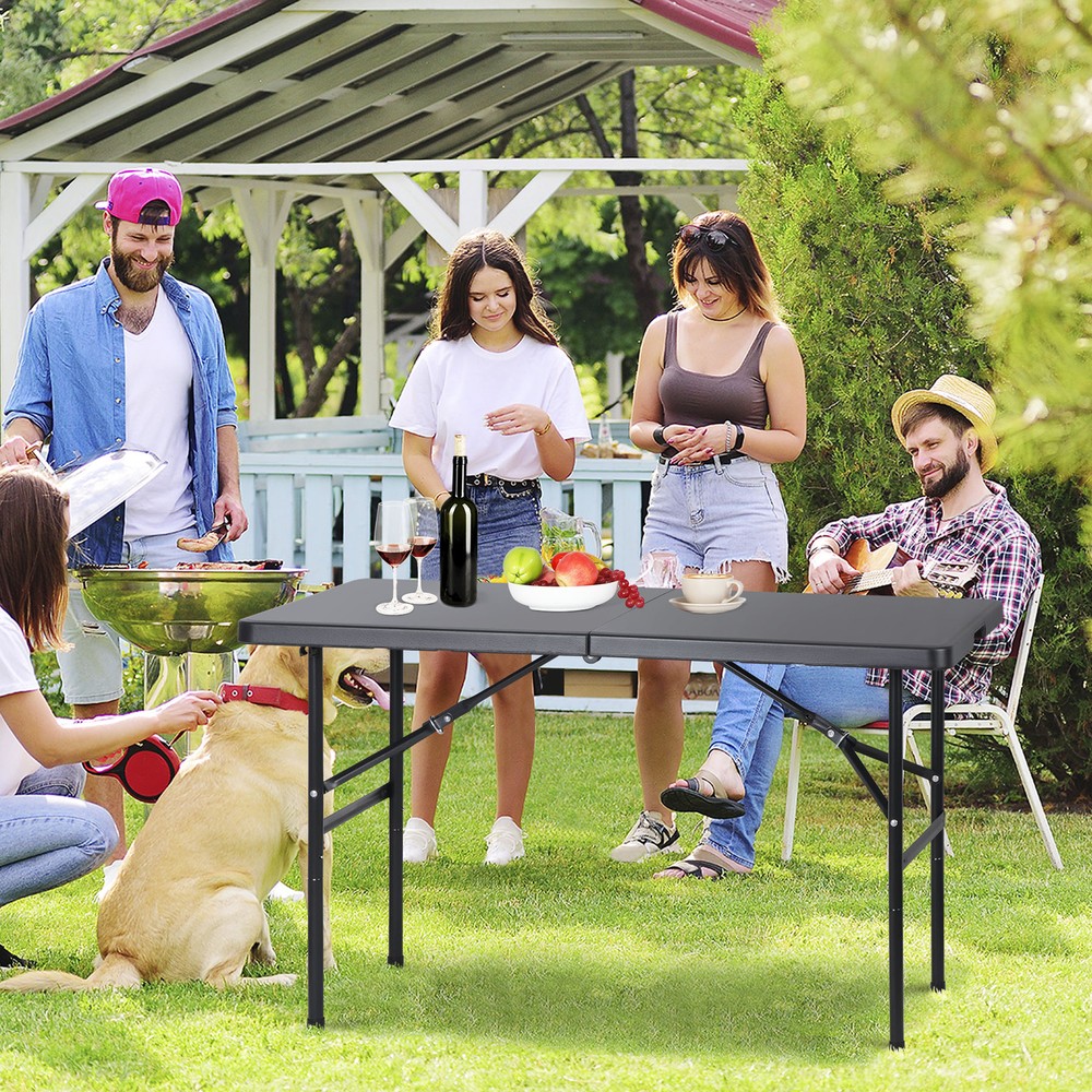 4ft Indoor Outdoor Folding Fold-in-Half Plastic Dining Card Table w/Handle Lock
