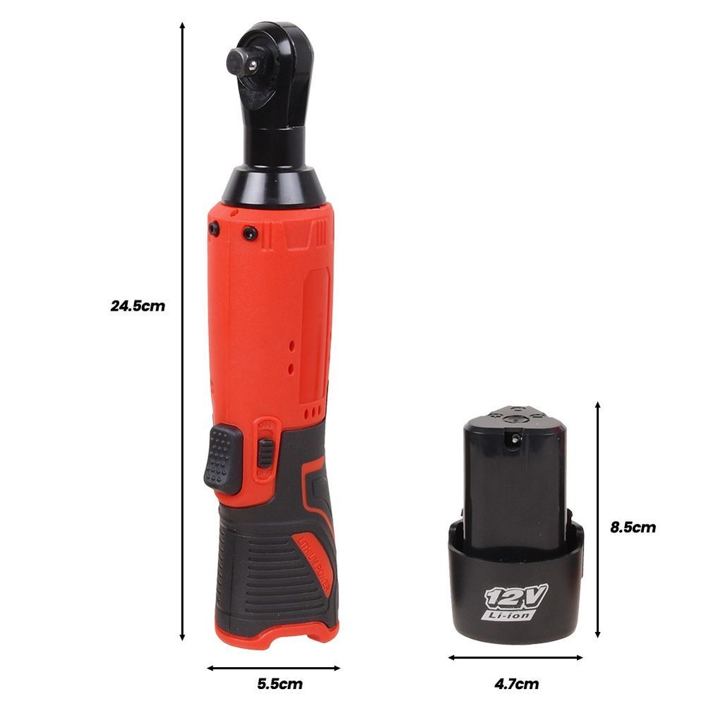 3/8'' Cordless Ratchet Right Angle Wrench Impact Power Tool 2 Battery + 7 Socket