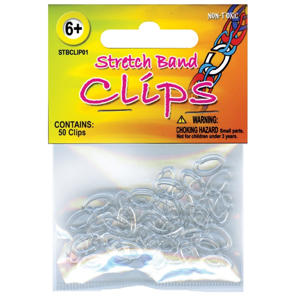 Pepperell Stretch Band Bracelet Clips 50/Pkg-Clear - 6 Pack