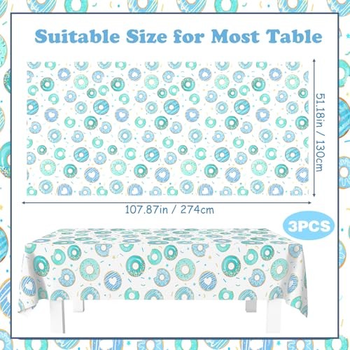 3 Packs Donut Theme Tablecloths, Teal Blue Sprinkled with Love Rectangular