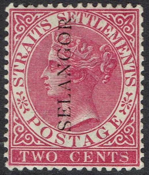 SELANGOR 1885 QV STRAITS VERTICALLY OVERPRINTED 2C SG TYPE 28