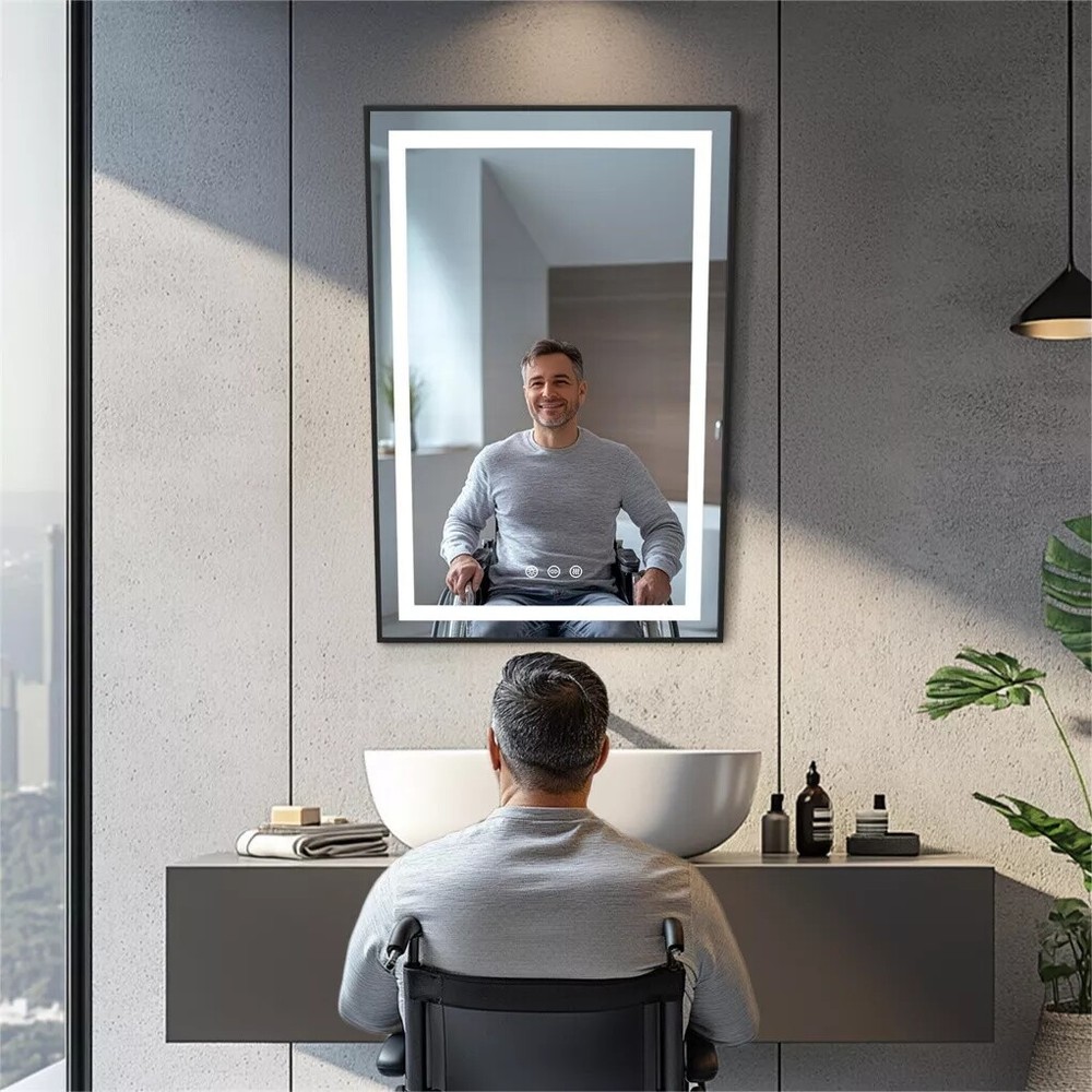 LED Illuminated Bathroom ADA Fixed Mirror with Tilt Frame Vanity 3 Colors Mirror
