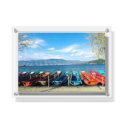 AMEITECH Acrylic Floating Picture Frame, 11x14 Double Panel Clear Wall Mount