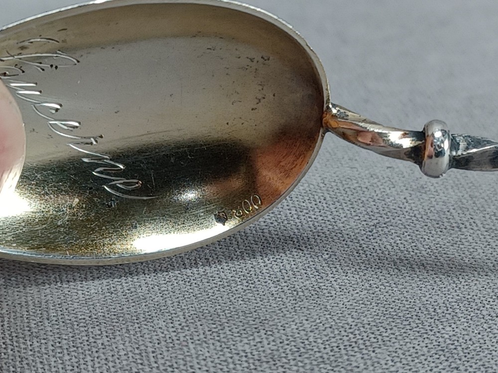 Antique Continental 800 Silver Lucerne Scrollwork Leaf Twist Handle Spoon