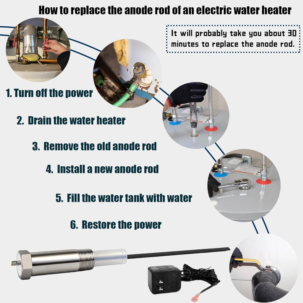 Powered Anode Rod, Electric Anode Rod, Powered Anode Rod for Water Heater, Redu