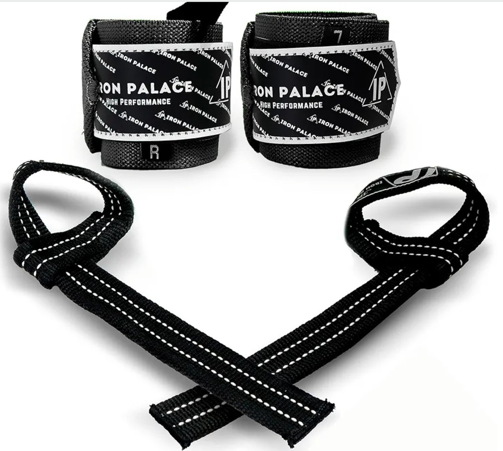 IRON PALACE Knee Wraps + Wrist Wraps + Weight Lifting Straps Bundle