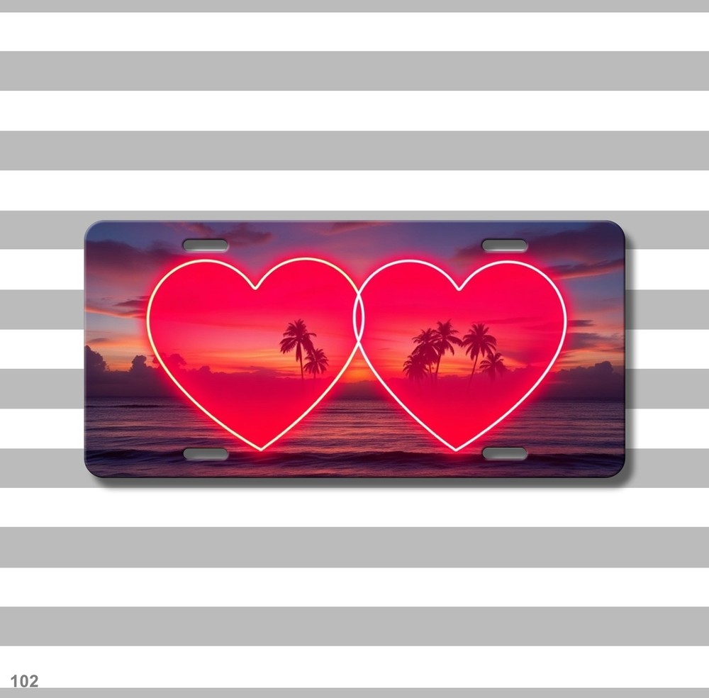 Custom Double Hearts Artwork Add Text License Plate Customizable Front Plate