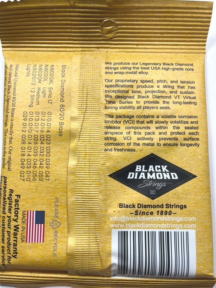 Black Diamond Guitar Strings 2 Sets Acoustic Medium Brass Wound 13-56