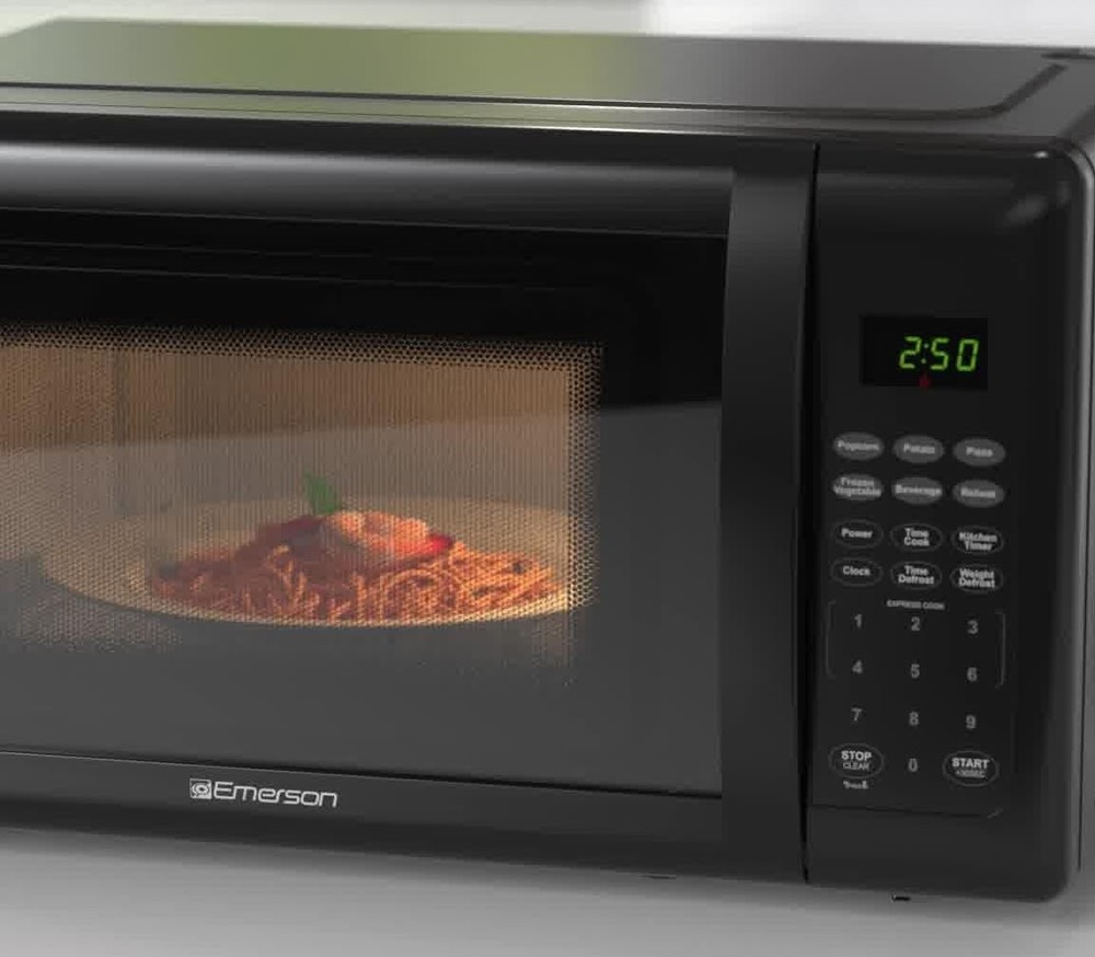 Emerson MW7302B Compact Countertop Microwave Oven with Touch Control, Black