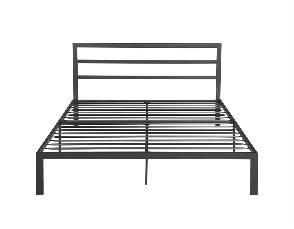 Modern Queen Size Bed Frame Metal Platform Bed Frame w/ Headboard Grey US